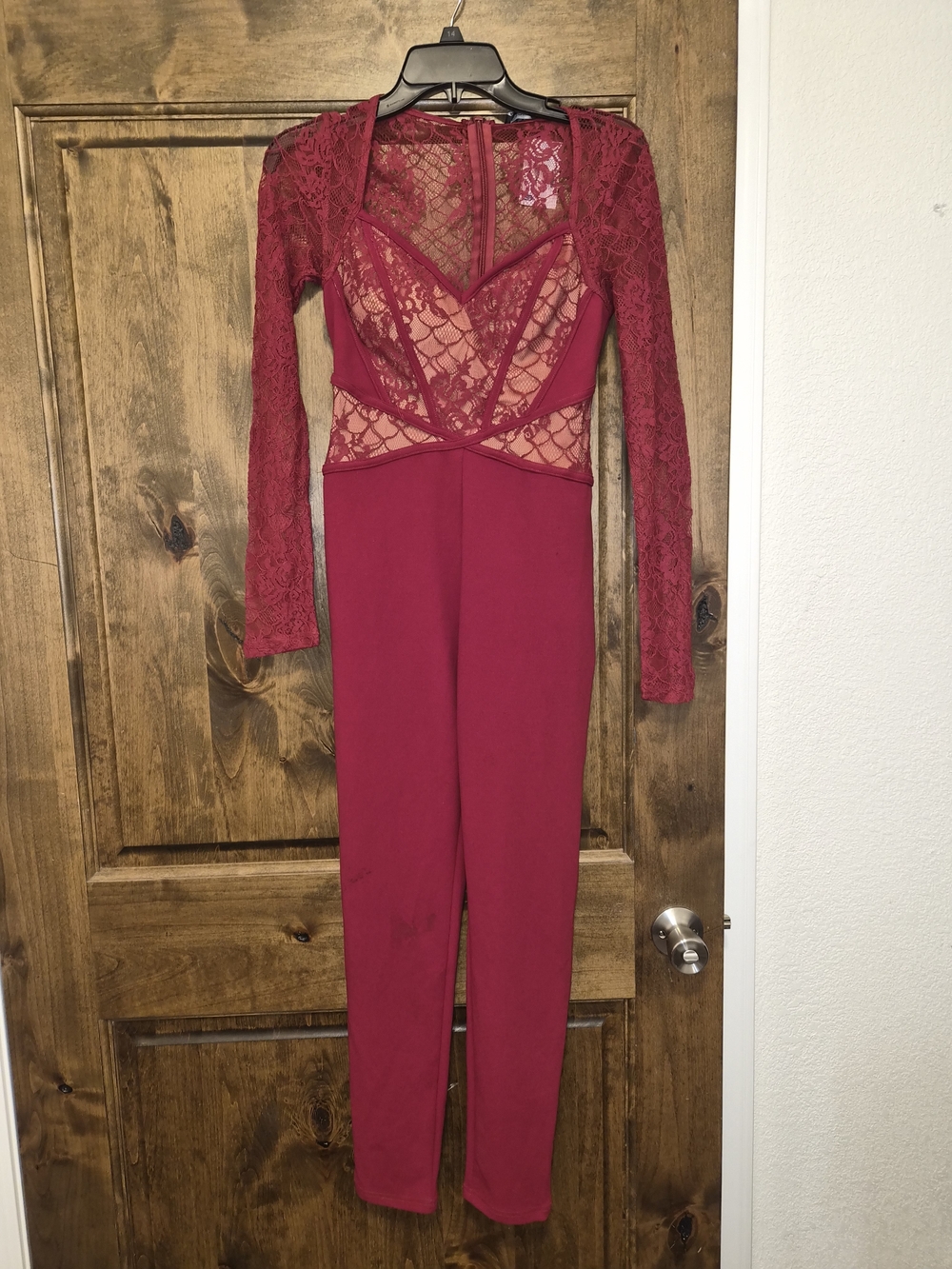 Entry Burgundy Lace Bodice Long Sleeve Jumpsuit